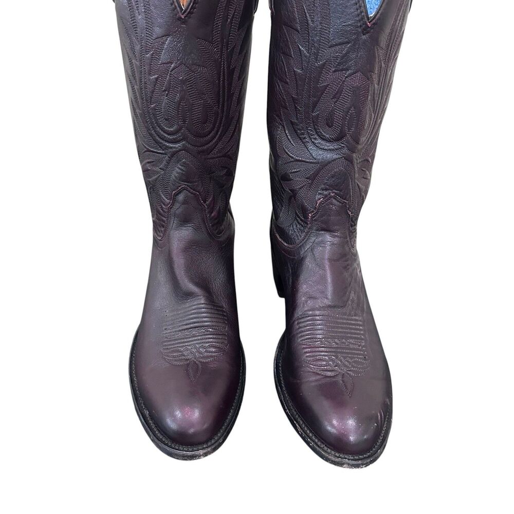 Lucchese Cowboy Boots Black Cherry Calfskin Men’s 11D Round Toe M1021 R4 - Picture 4 of 16